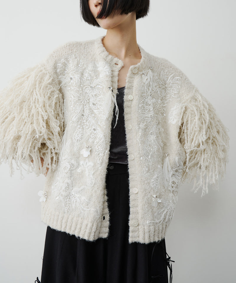 【予約】【TEN by LA BELLE ETUDE】レース刺繍MIXモチーフ×ループフリンジニットカーディガン