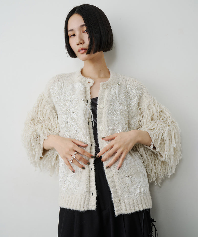 【予約】【TEN by LA BELLE ETUDE】レース刺繍MIXモチーフ×ループフリンジニットカーディガン