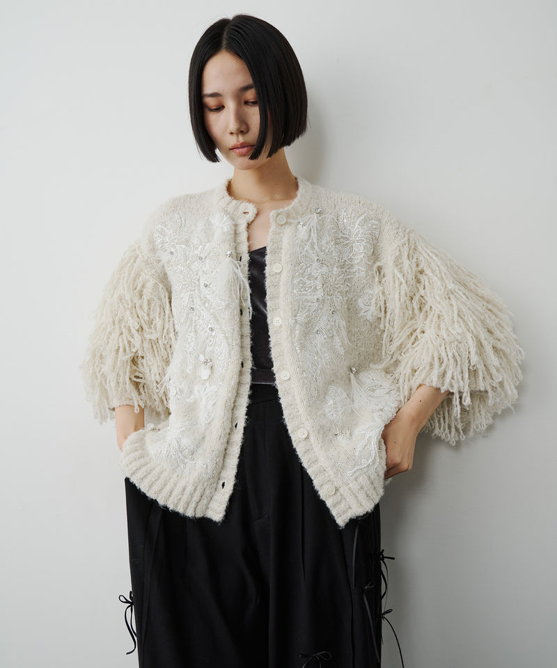 【予約】【TEN by LA BELLE ETUDE】レース刺繍MIXモチーフ×ループフリンジニットカーディガン