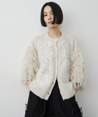 【予約】【TEN by LA BELLE ETUDE】レース刺繍MIXモチーフ×ループフリンジニットカーディガン