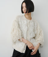 【予約】【TEN by LA BELLE ETUDE】レース刺繍MIXモチーフ×ループフリンジニットカーディガン