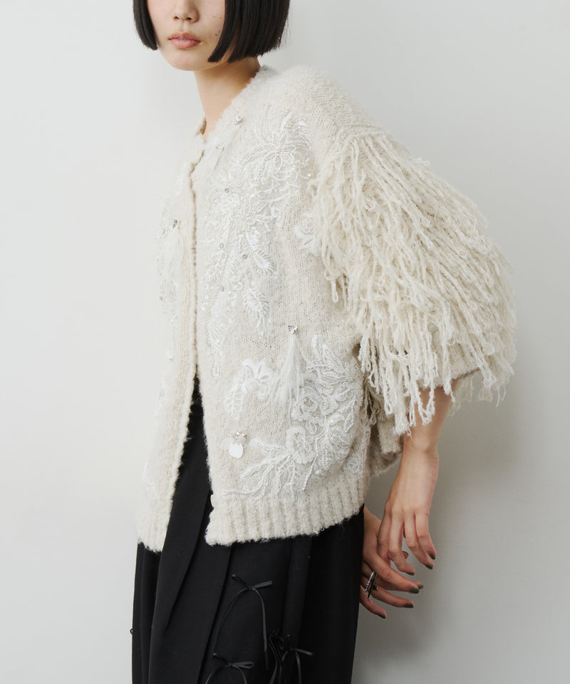 【予約】【TEN by LA BELLE ETUDE】レース刺繍MIXモチーフ×ループフリンジニットカーディガン