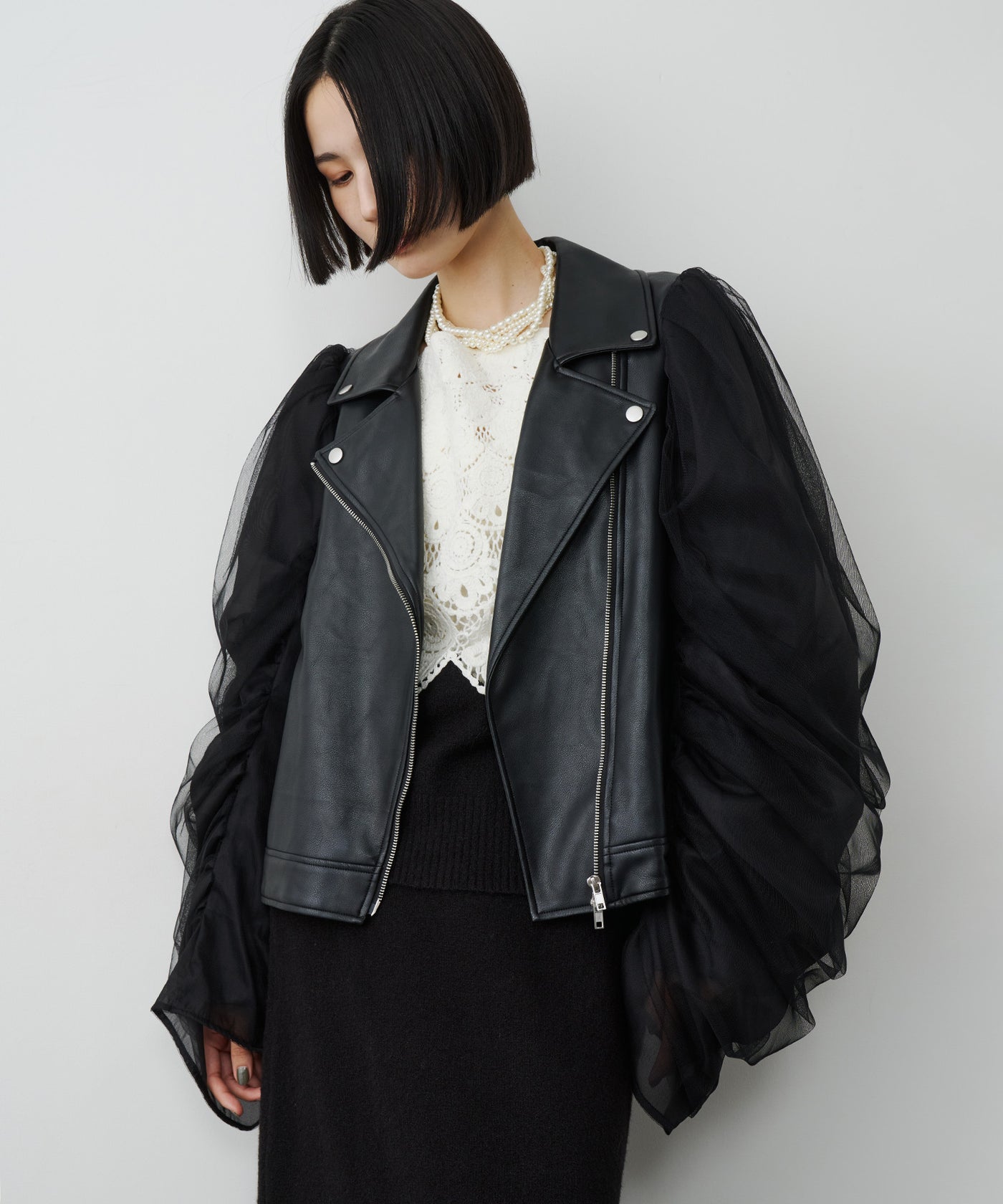 ギャザードレープチュールスリーブレザーJK – LA BELLE ETUDE online store