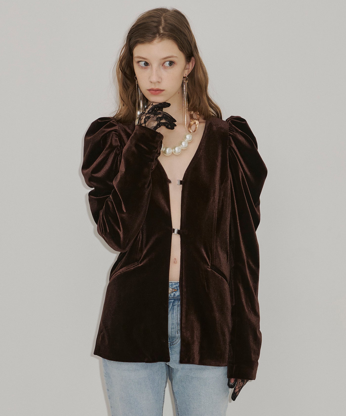 クラシカルベロアパフスリーブジャケット クラシカルベロアパフスリーブジャケット（ノーカラージャケット