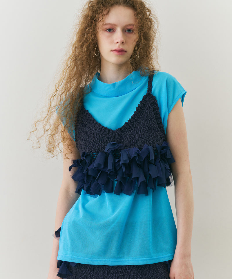 【J1U by LA BELLE ETUDE】ワイドハイネックダブルチュールTOPS