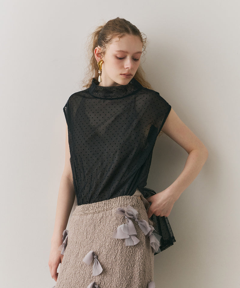 【J1U by LA BELLE ETUDE】ドットチュールワイドハイネックTOPS