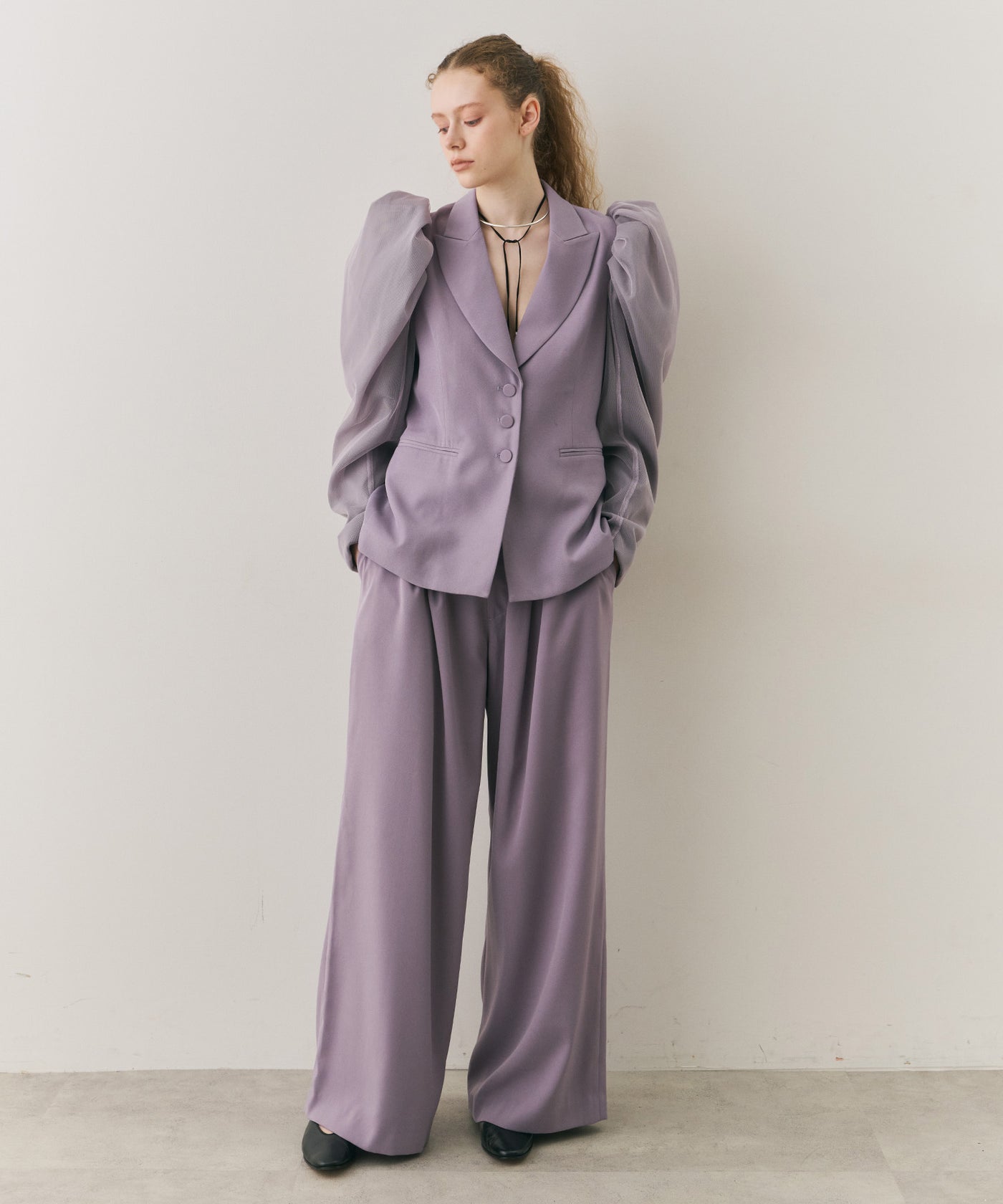 【美品】セットアップ☆J1U by LA BELLE ETUDE J1U by LA BELLE ETUDE ジャケット ノーカラージャケット