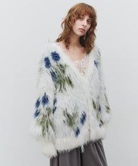 【予約10%OFF】フラワージャガードフェザーヤーンコーディガン