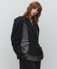【予約10%OFF】配色ドレープパフスリーブダブルジャケット
