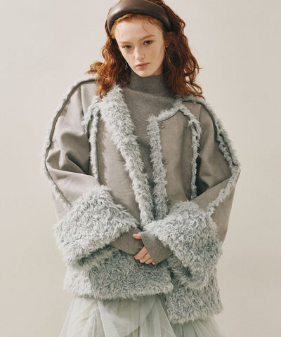 【予約10%OFF】【J1U by LA BELLE ETUDE】ノーカラームートンライクボンディングコート