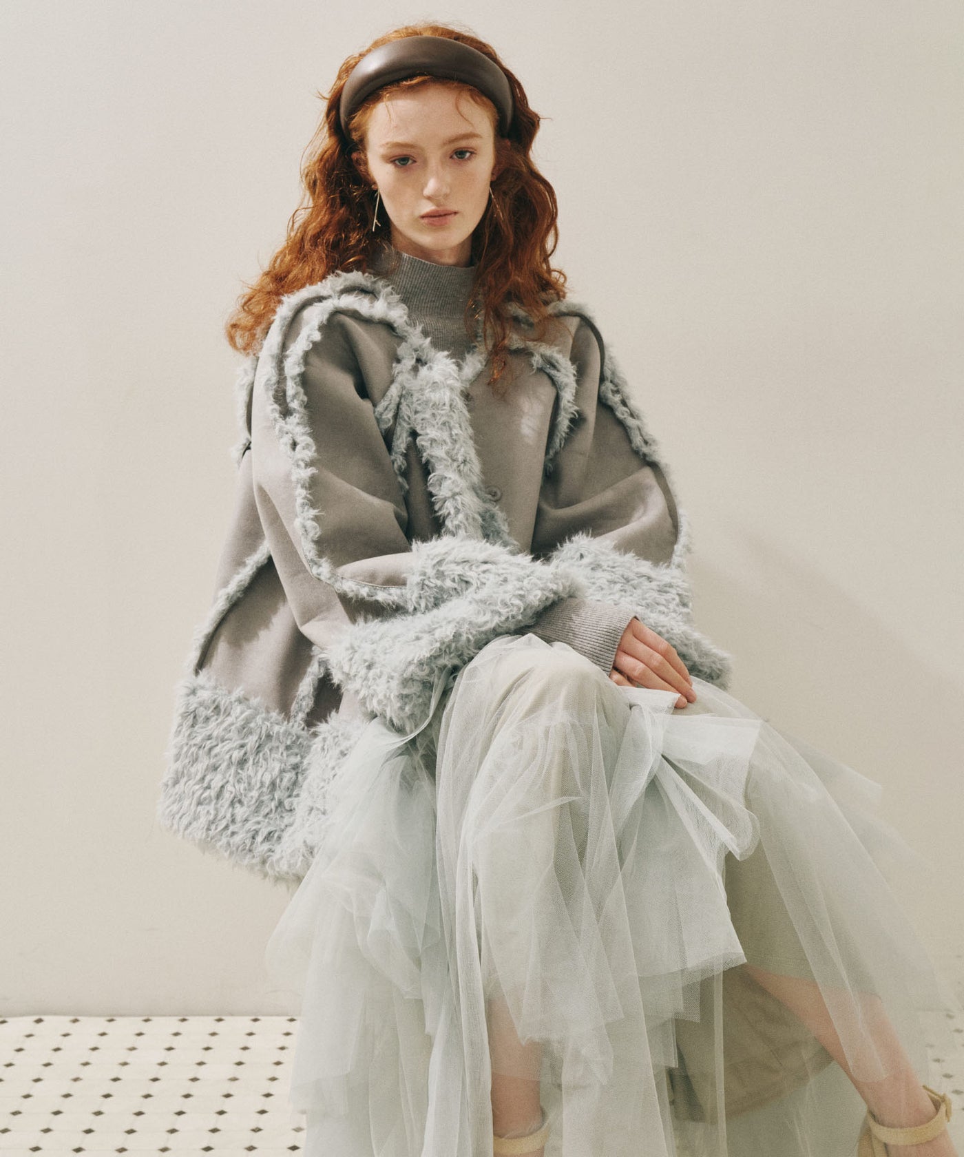 J1U by LA BELLE ETUDE】ノーカラームートンライクボンディングコート