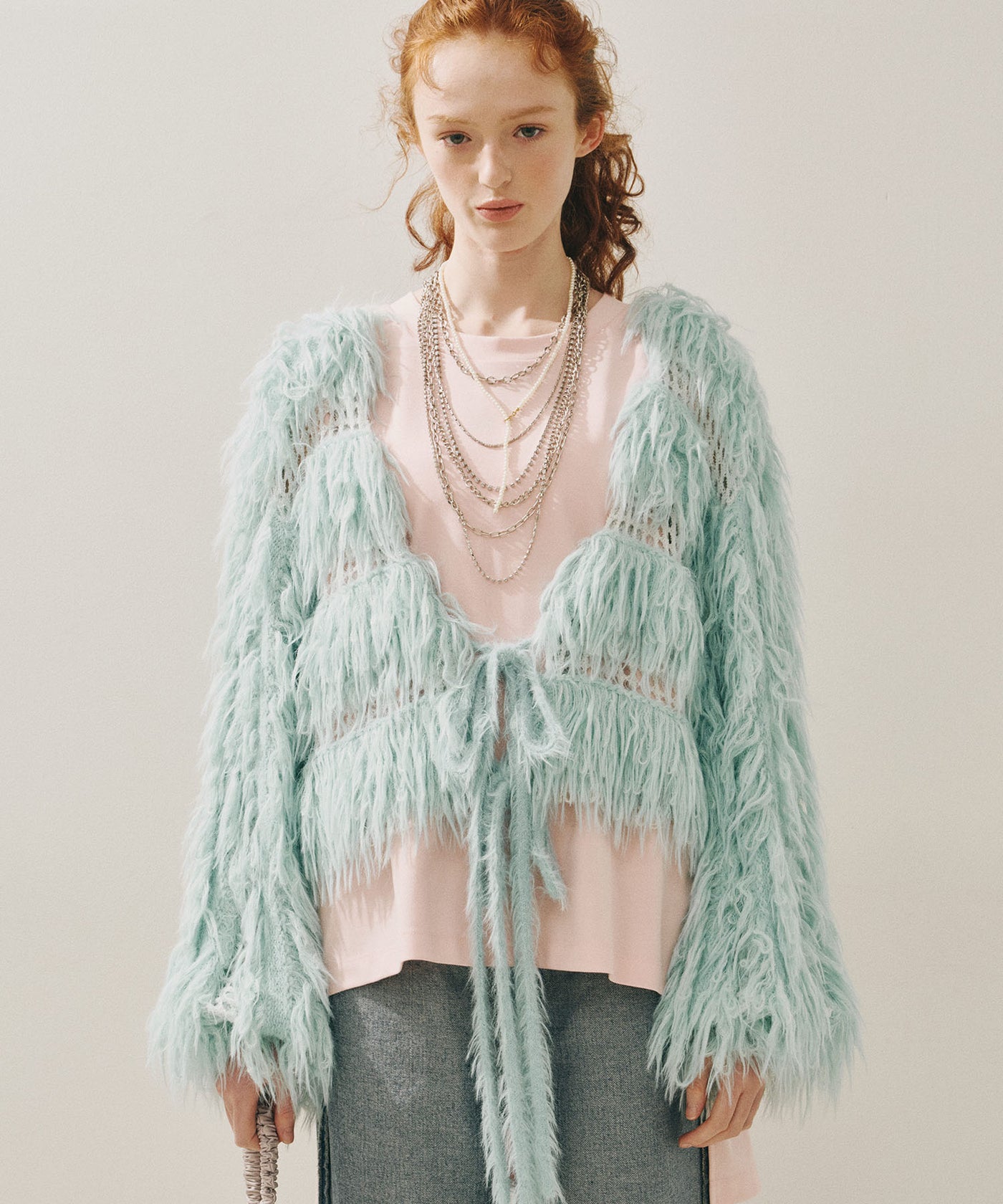 J1U by LA BELLE ETUDE】2WAYループフェザー×かぎあみニット