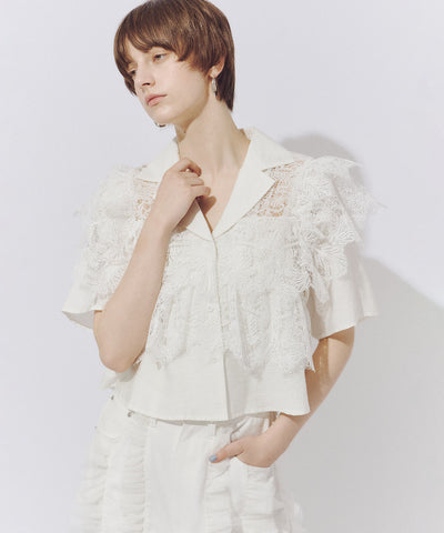 【予約】【TEN by LA BELLE ETUDE】シアーヨークレース開衿シャツ