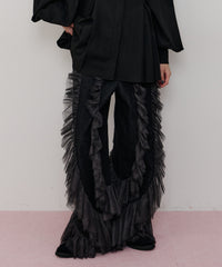 【一部カラー予約】デニム×ギャザーチュールパンツ