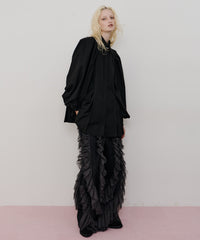 【一部カラー予約】デニム×ギャザーチュールパンツ