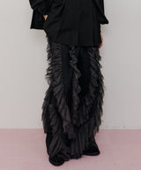 【一部カラー予約】デニム×ギャザーチュールパンツ