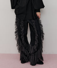 【一部カラー予約】デニム×ギャザーチュールパンツ