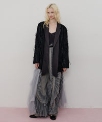 【一部カラー予約】デニム×ギャザーチュールパンツ