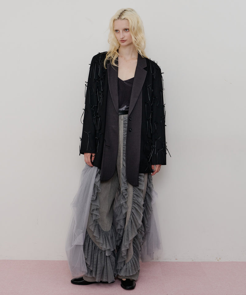 【一部カラー予約】デニム×ギャザーチュールパンツ