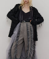 【一部カラー予約】デニム×ギャザーチュールパンツ