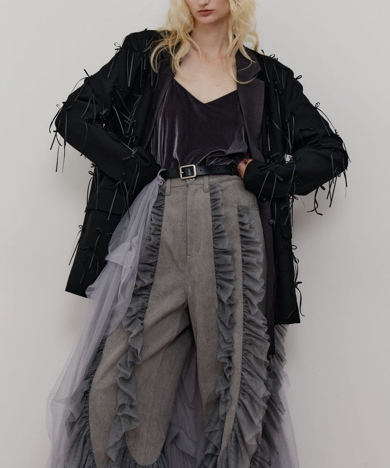 【一部カラー予約】デニム×ギャザーチュールパンツ