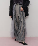 【一部カラー予約】デニム×ギャザーチュールパンツ