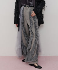 【一部カラー予約】デニム×ギャザーチュールパンツ