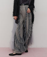 【一部カラー予約】デニム×ギャザーチュールパンツ
