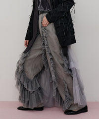 【一部カラー予約】デニム×ギャザーチュールパンツ
