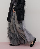 【一部カラー予約】デニム×ギャザーチュールパンツ