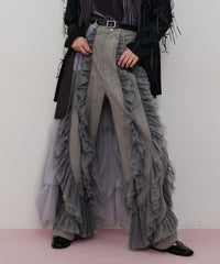 【一部カラー予約】デニム×ギャザーチュールパンツ