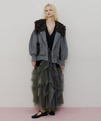 【予約10%OFF】【TEN by LA BELLE ETUDE】ニッティングパターン×ファーニットライダースジャコット