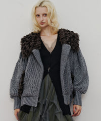【予約10%OFF】【TEN by LA BELLE ETUDE】ニッティングパターン×ファーニットライダースジャコット
