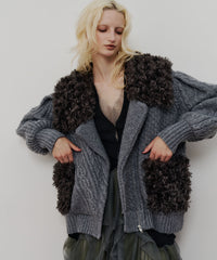 【予約10%OFF】【TEN by LA BELLE ETUDE】ニッティングパターン×ファーニットライダースジャコット