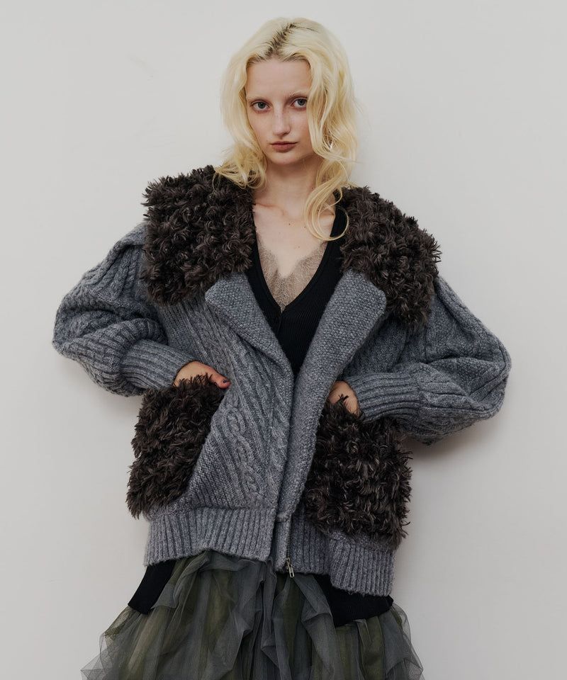 【予約10%OFF】【TEN by LA BELLE ETUDE】ニッティングパターン×ファーニットライダースジャコット