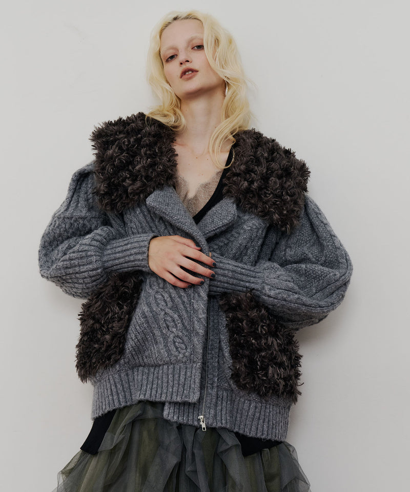【予約10%OFF】【TEN by LA BELLE ETUDE】ニッティングパターン×ファーニットライダースジャコット