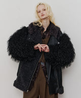 【予約10%OFF】ボリュームファー×レザーBIGジャケットコート
