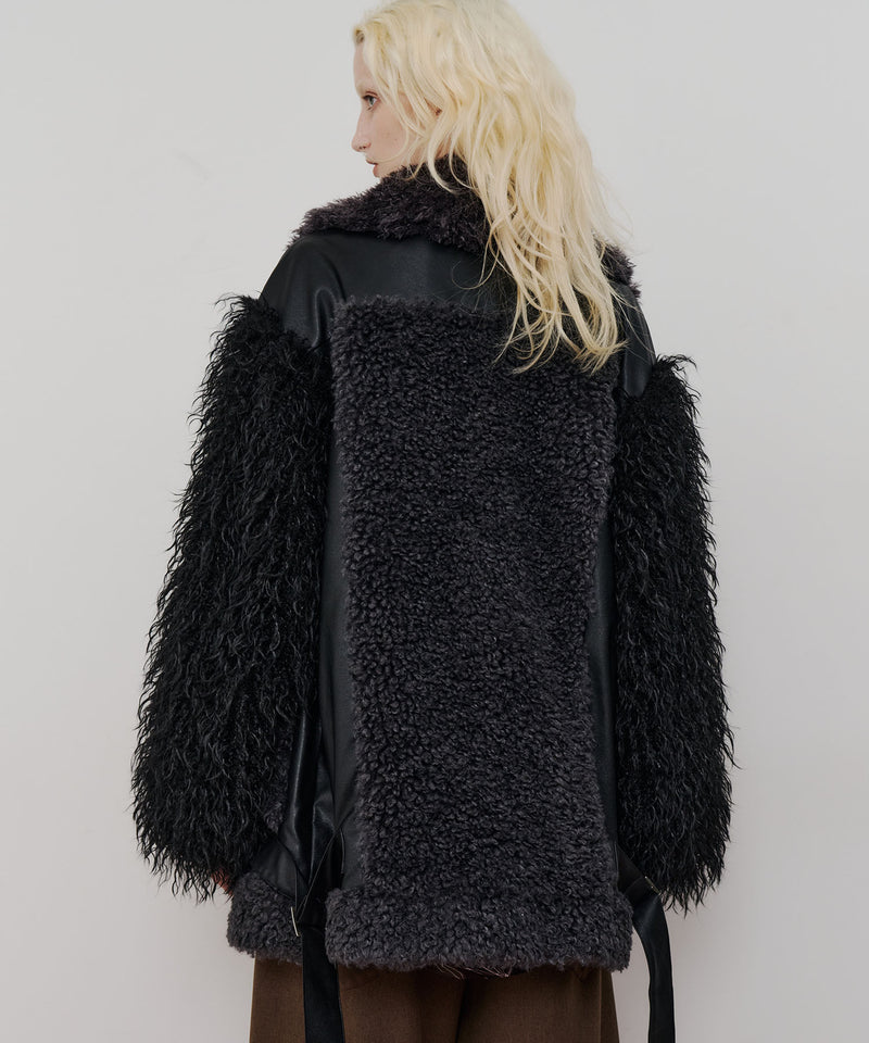 【予約10%OFF】ボリュームファー×レザーBIGジャケットコート