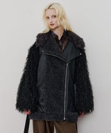 【予約10%OFF】ボリュームファー×レザーBIGジャケットコート