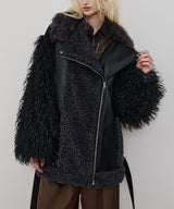 【予約10%OFF】ボリュームファー×レザーBIGジャケットコート