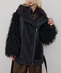 【予約10%OFF】ボリュームファー×レザーBIGジャケットコート