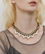 Vintage調ビジュー×パールチェーンネックレス