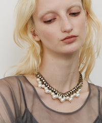 Vintage調ビジュー×パールチェーンネックレス