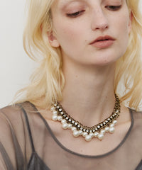 Vintage調ビジュー×パールチェーンネックレス