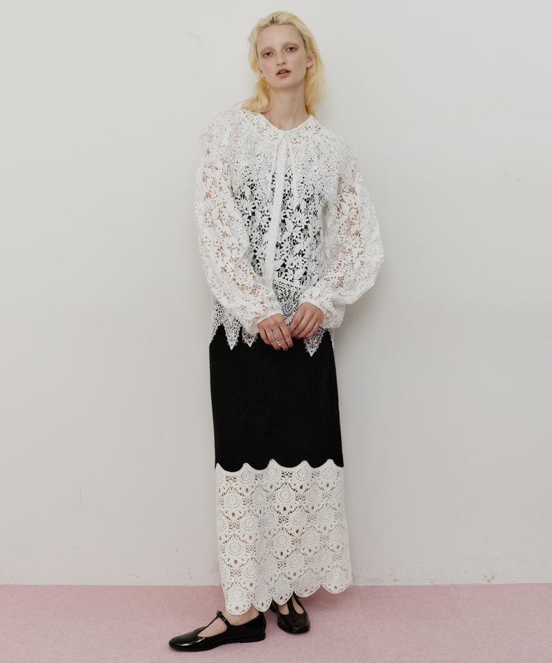 総レースBIGモチーフレース衿ブラウス　