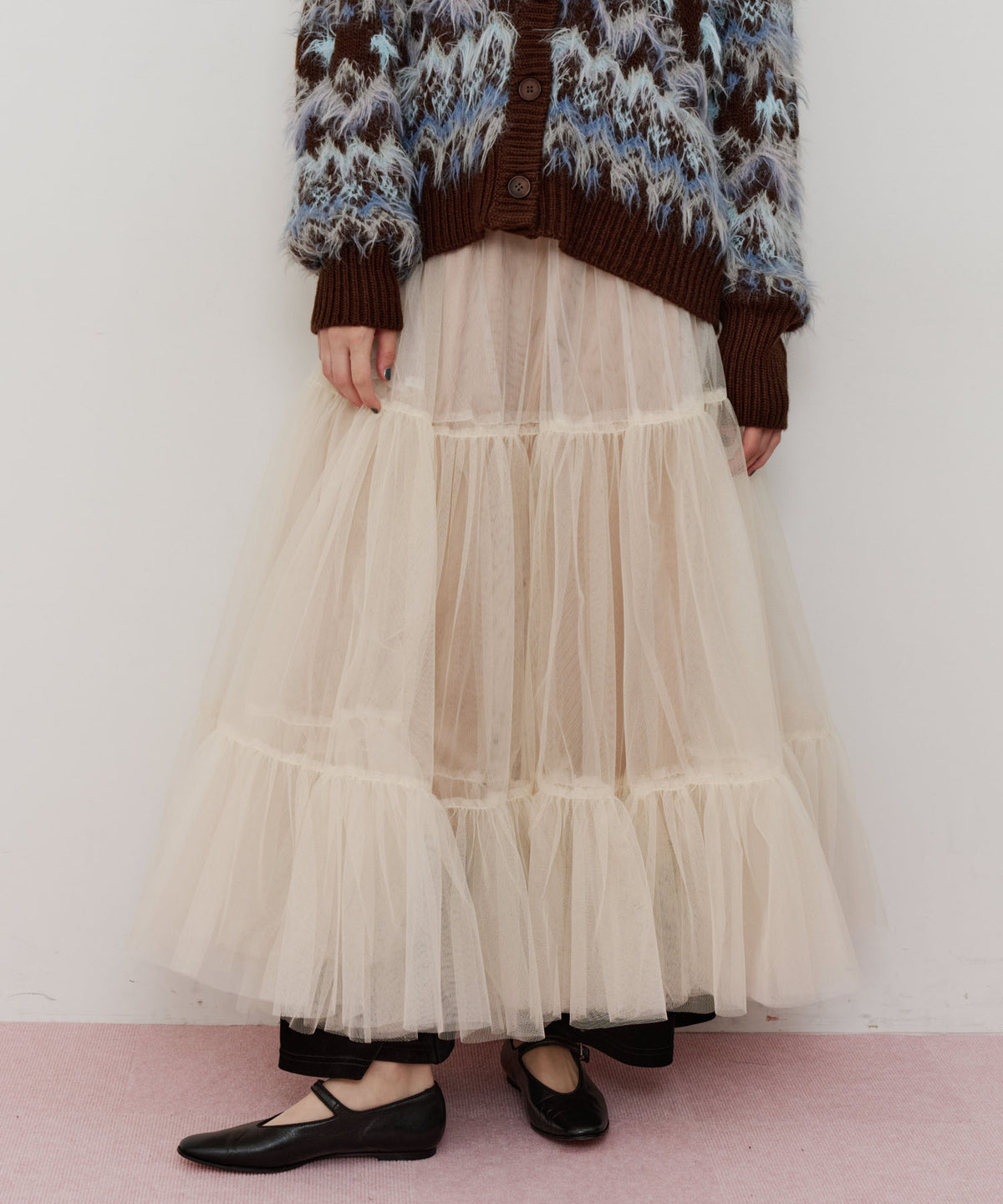 チュールボリュームフリルアシンメトリーキャミチュニック/155cm