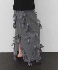 【J1U by LA BELLE ETUDE】many ribbon denim skirt