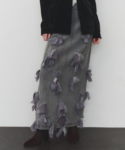 【J1U by LA BELLE ETUDE】many ribbon denim skirt