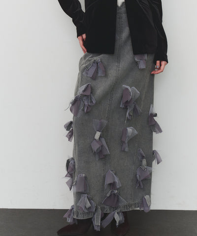 【J1U by LA BELLE ETUDE】many ribbon denim skirt