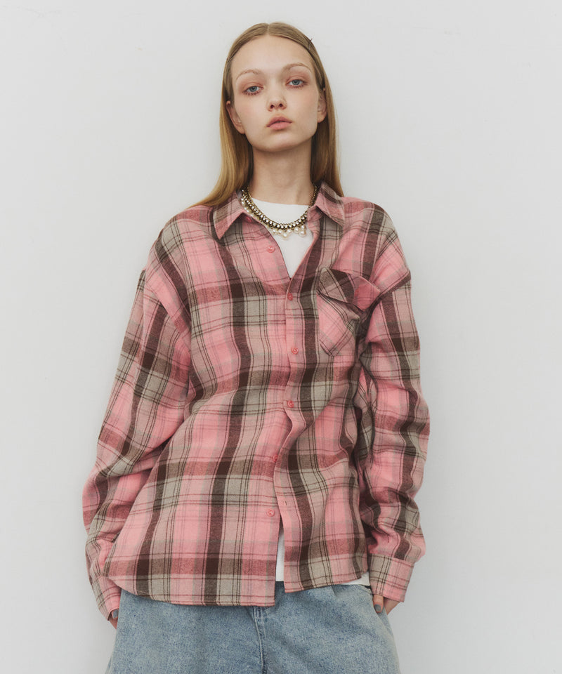 J1U by LA BELLE ETUDE】オーバーサイズPINKチェックシャツ – LA BELLE
